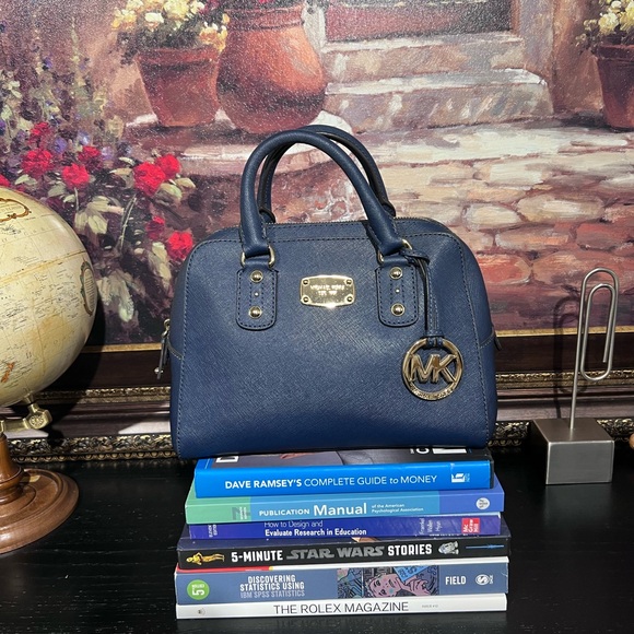 Michael Kors Blue Leather Dome Satchel - Picture 2 of 11